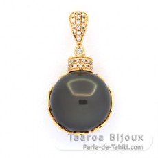 Pingente em Ouro 18K + 35 diamantes e 1 Prola do Tahiti Redonda B 13.9 mm