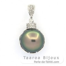 Pingente em Ouro branco 18k + 35 diamantes e 1 Prola Tahiti Redonda B 13.9 mm