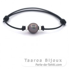 Pulseira em Couro e 1 Prola do Tahiti Semi-Barroca B 11.1 mm