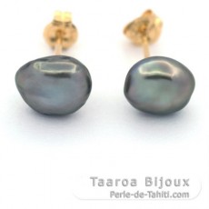 Brincos em Ouro 18K e 2 Keishis do Tahiti