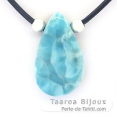 Colar em Couro e 1 Larimar - 36 x 21 x 9 mm - 11.5 gr