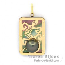 Pingente em Ouro 18K, Madreprola e 1 meio Prola do Tahiti - Dimenses = 28 x 19 mm - Gecko