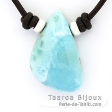 Colar em Couro e 1 Larimar - 26 x 17 x 10 mm - 7.3 gr