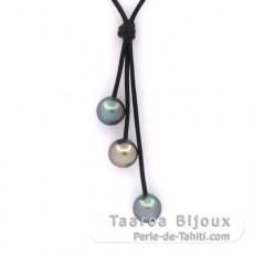 Colar em Couro e 3 Prolas do Tahiti Semi-Rodondas C de 10.1 a 10.3 mm