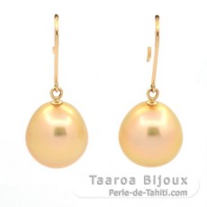 Brincos em Ouro 14K e 2 Prolas do Australia Semi-Barrocas B 10.8 mm