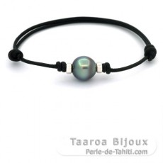 Pulseira em Couro e 1 Prola do Tahiti Semi-Barroca B 11.3 mm