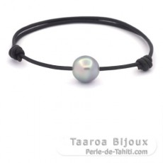 Pulseira em Couro e 1 Prola do Tahiti Semi-Barroca C 11.2 mm