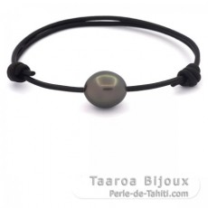 Pulseira em Couro e 1 Prola do Tahiti Semi-Barroca B/C 11.2 mm