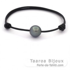 Pulseira em Couro e 1 Prola do Tahiti Semi-Barroca B/C 11.2 mm