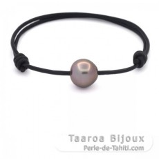 Pulseira em Couro e 1 Prola do Tahiti Semi-Barroca B 11.3 mm