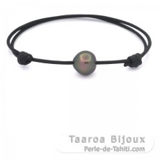 Pulseira em Couro e 1 Prola do Tahiti Semi-Barroca B 10.8 mm