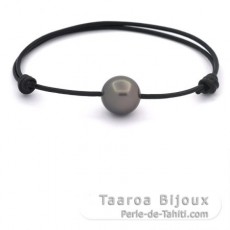 Pulseira em Couro e 1 Prola do Tahiti Semi-Barroca C 12.3 mm