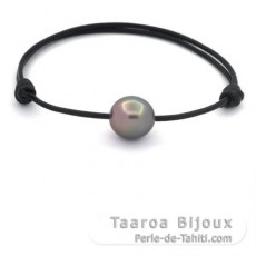 Pulseira em Couro e 1 Prola do Tahiti Semi-Barroca B 11.6 mm