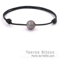 Pulseira em Couro e 1 Prola do Tahiti Semi-Barroca B 10.6 mm