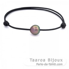 Pulseira em Couro e 1 Prola do Tahiti Semi-Barroca A/B 10.8 mm