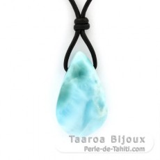 Colar em Couro e 1 Larimar - 27 x 17 x 10 mm - 7.4 gr