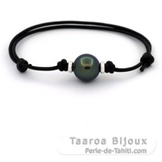 Pulseira em Couro e 1 Prola do Tahiti Redonda C 11.5 mm