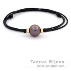 Colar em Couro e 1 Prola do Tahiti Semi-Rodonda C+ 14.2 mm