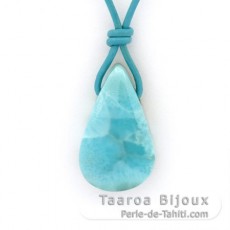 Colar em Couro e 1 Larimar - 30 x 18 x 8.5 mm - 7.5 gr