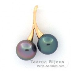 Pingente em Ouro 18K e 2 Prolas de Tahiti Redondas 1 A 8.8 mm e 1 B+ 8.7 mm