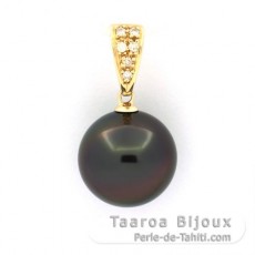 Pingente em Ouro 14K + 6 Diamantes e 1 Prola do Tahiti Redonda B 11.5 mm