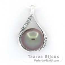 Pingente em Ouro branco 14K + 6 Diamantes e 1 Prola do Tahiti Redonda B 10.5 mmmm