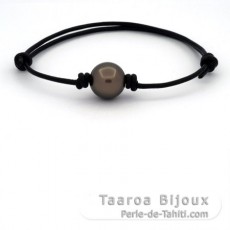 Pulseira em Couro e 1 Prola do Tahiti Redonda C/D 12.5 mm
