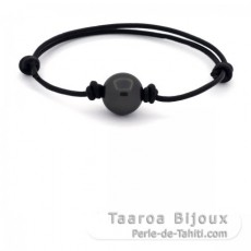 Pulseira em Couro e 1 Prola do Tahiti Redonda C 12.5 mm