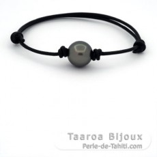 Pulseira em Couro e 1 Prola do Tahiti Redonda C 12.7 mm