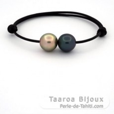 Pulseira em Couro e 2 Prolas do Tahiti Semi-Barrocas C 11.6 mm