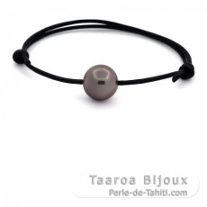 Pulseira em Couro e 1 Prola do Tahiti Semi-Redonda C 11.9 mm