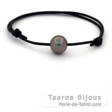 Pulseira em Couro e 1 Prola do Tahiti Redonda C 12.6 mm