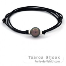 Colar em Couro e 1 Prola do Tahiti Redonda C 12.1 mm