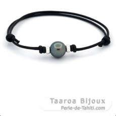 Pulseira em Couro e 1 Prola do Tahiti Semi-Barroca C 10.5 mm