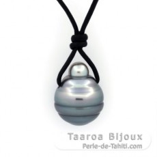 Colar em Couro de Canguru e 1 Prola do Tahiti Anelada C 11.7 mm