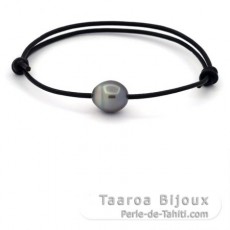 Pulseira em Couro e 1 Prola do Tahiti Semi-Barroca C 10.8 mm