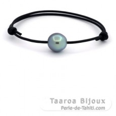 Pulseira em Couro e 1 Prola do Tahiti Semi-Barroca C 12.6 mm