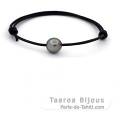 Pulseira em Couro e 1 Prola do Tahiti Semi-Barroca A 10.3 mm