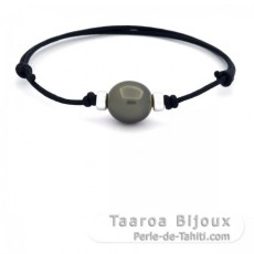 Pulseira em Algodo Encerado e 1 Prola do Tahiti Semi-Barroca C 12.8 mm