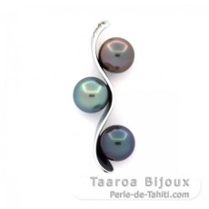 Pingente em Ouro branco 18K e 3 Prolas do Tahiti Redondas B+ de 8.7 a 8.8 mm