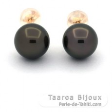 Brincos em Ouro 18K e 2 Prolas do Tahiti 1 redonda & 1 Semi-Redonda B/C 8.8 mm