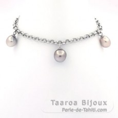 Bracelete em Prata e 5 Keishis do Tahiti de 6 a 7.8 mm