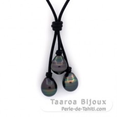 Colar em Couro e 3 Prolas do Tahiti Aneladas C de 10.5 a 10.8 mm