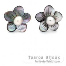 Brincos em Prata  e 2 Keishis do Tahiti