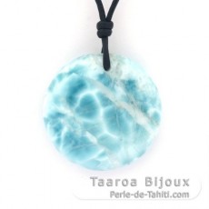 Colar em Couro e 1 Larimar - Dimetro = 24 mm - 8 gr