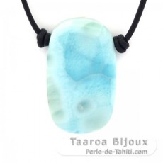 Colar em Couro e 1 Larimar - 36 x 22 x 7 mm - 12.8 gr