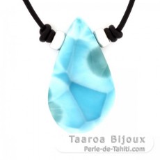 Colar em Couro e 1 Larimar - 34 x 20 x 9 mm - 10.8 gr