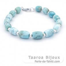 Pulseira de 15 prolas de Larimar - 8.2 a 8.9 mm - 21.5 cm - 17.9 gr