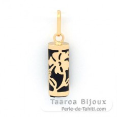 Pingente em Ouro 18K e gata Preta - 12 mm - Hibisco
